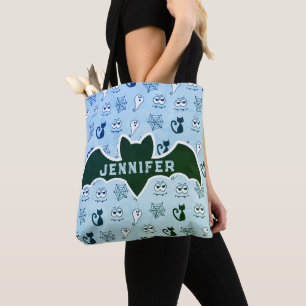 Bolso De Tela Fantasma, telarañas y gatos negros azul