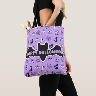 Bolso De Tela Fantasma, telarañas y morado de gatos negros