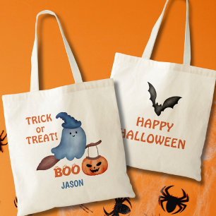 Bolso De Tela Fantasma Truco o trato a feliz Personalizado de Ha