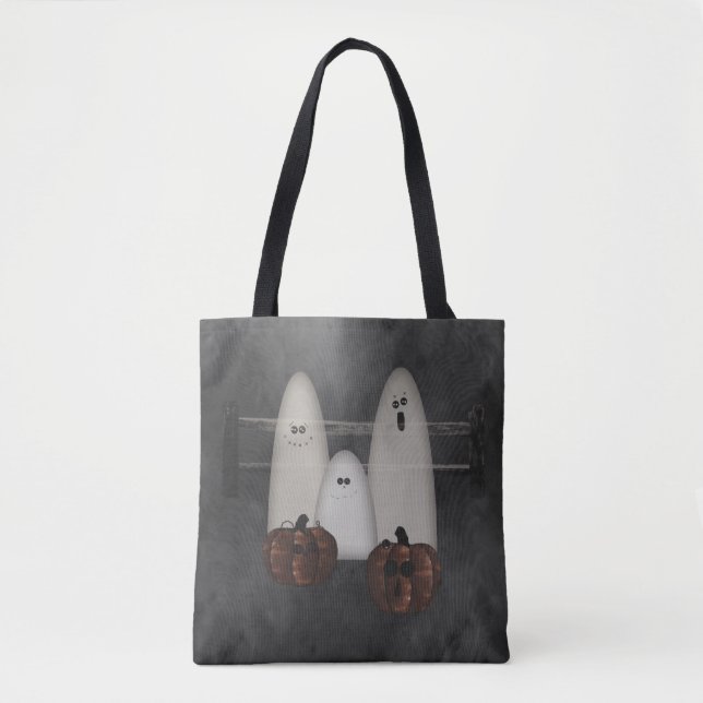 Bolso De Tela Fantasma Y Calabazas Halloween (Anverso)