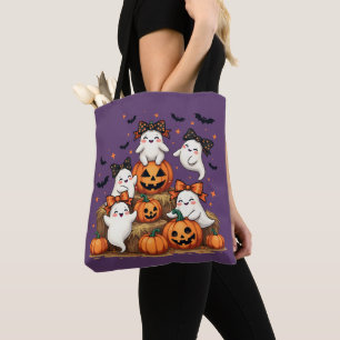 Bolso De Tela Fantasmas De Halloween En Coquette Bows & Pumpkins