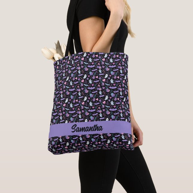 Bolso De Tela Fantasmas de Halloween rosa y morado dulce (Detalle)
