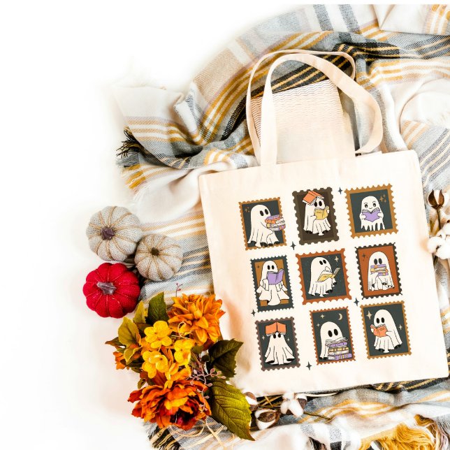 Bolso De Tela Fantasmas leyendo sello vintage Halloween (Subido por el creador)