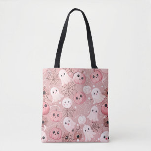 Bolso De Tela Fantasmas rosas y calabazas Halloween sinusal