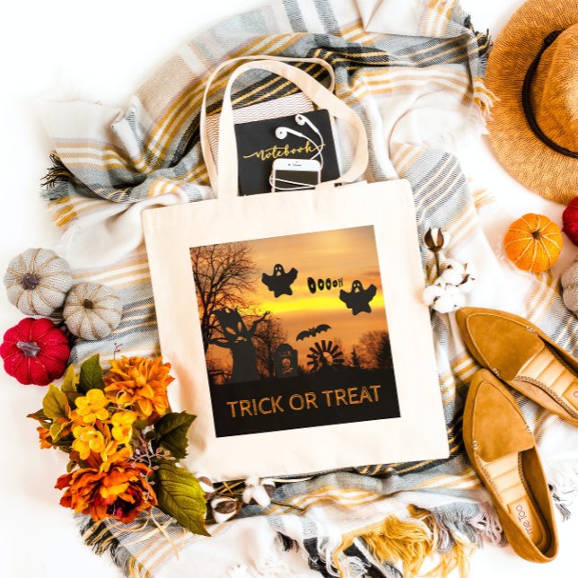 Bolso De Tela Fantasmas y murciélagos nocturnos de Halloween (In Situ)