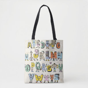 Bolso De Tela Fantástico Alfabeto Gracioso. Letras Doodle Wacky 