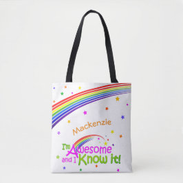 Bolso De Tela Fantástico y lo sé con arcoiris en blanco