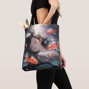 Bolso De Tela Fantasy Anime Chica y carpas