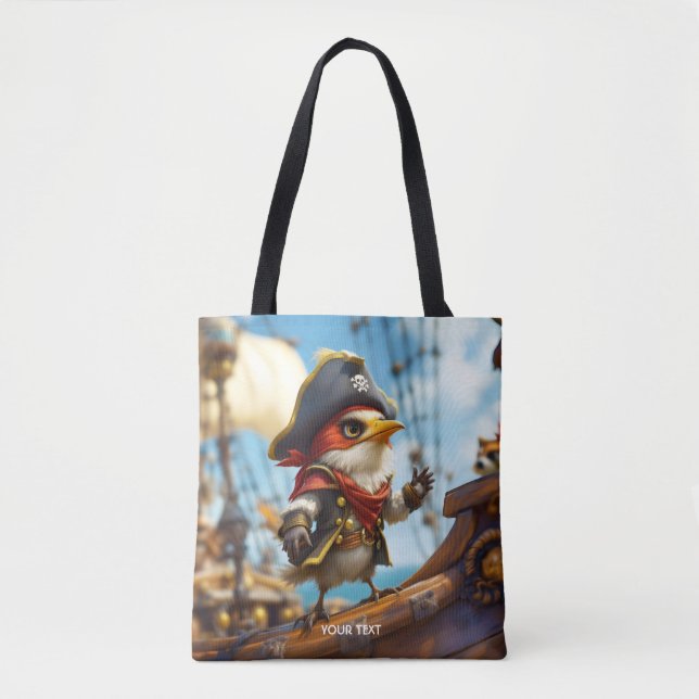 Bolso De Tela Fantasy Cute Bird Captain Pirate (Anverso)