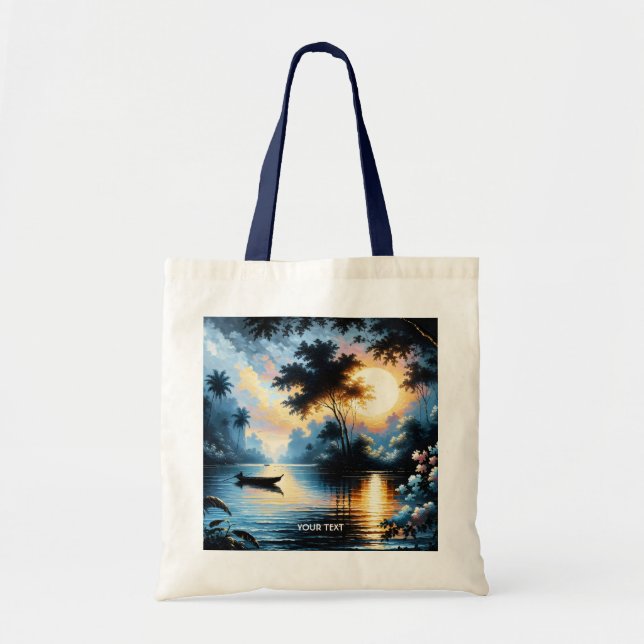 Bolso De Tela Fantasy Cute Bote Sunset Lake (Frente)