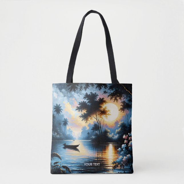 Bolso De Tela Fantasy Cute Bote Sunset Lake (Anverso)