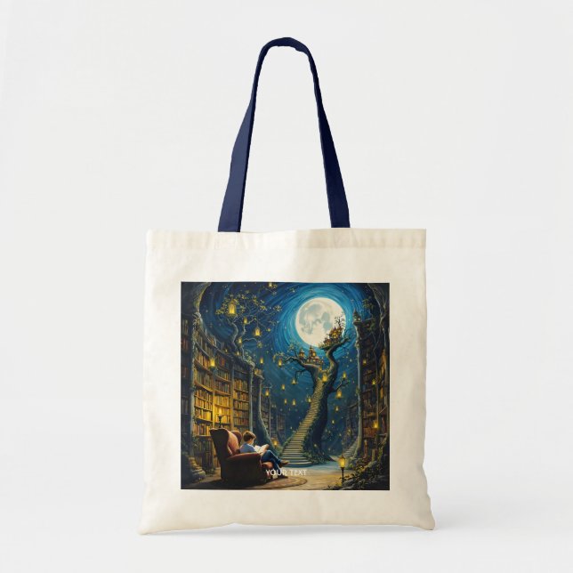 Bolso De Tela Fantasy Cute Boy Tree Library (Frente)