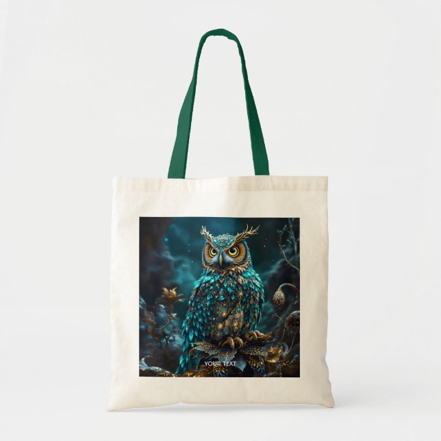 Bolso De Tela Fantasy Cute Brass Turquoise Owl (Frente)