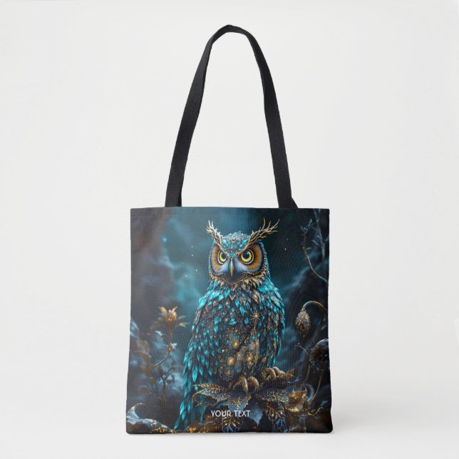 Bolso De Tela Fantasy Cute Brass Turquoise Owl (Anverso)