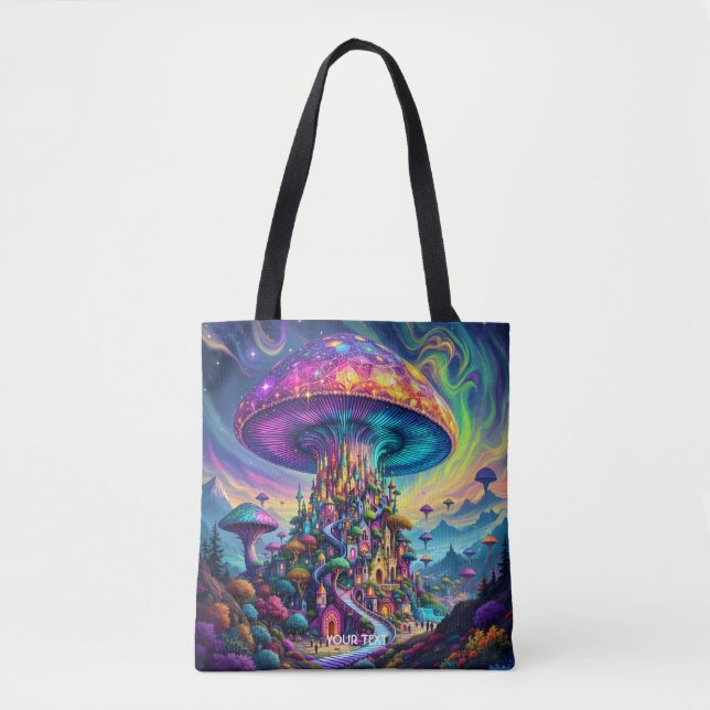 Bolso De Tela Fantasy Cute Mushroom Cielos arcoiris (Anverso)