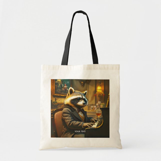 Bolso De Tela Fantasy Cute Piano Racoon Playing (Frente)