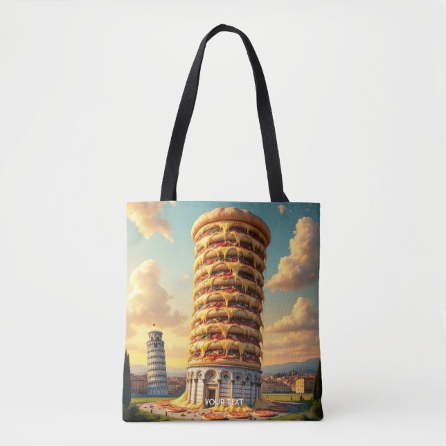 Bolso De Tela Fantasy Cute Pisa Tower Pizza (Anverso)