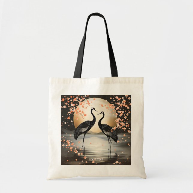 Bolso De Tela Fantasy Cute Two Black Cranes (Frente)