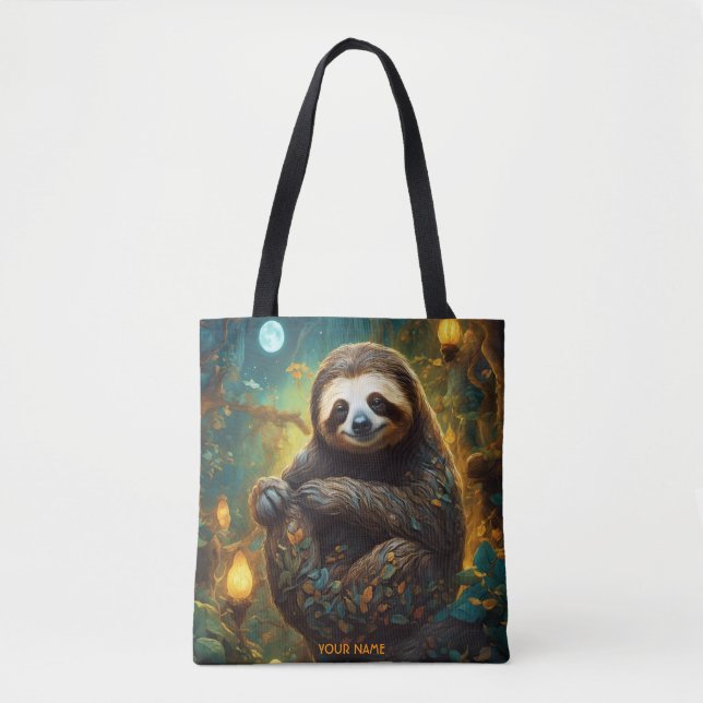 Bolso De Tela Fantasy Cute Vivid Flores Majestic Sloth (Anverso)