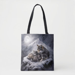 Bolso De Tela Fantasy Cute Wolf Family Winter