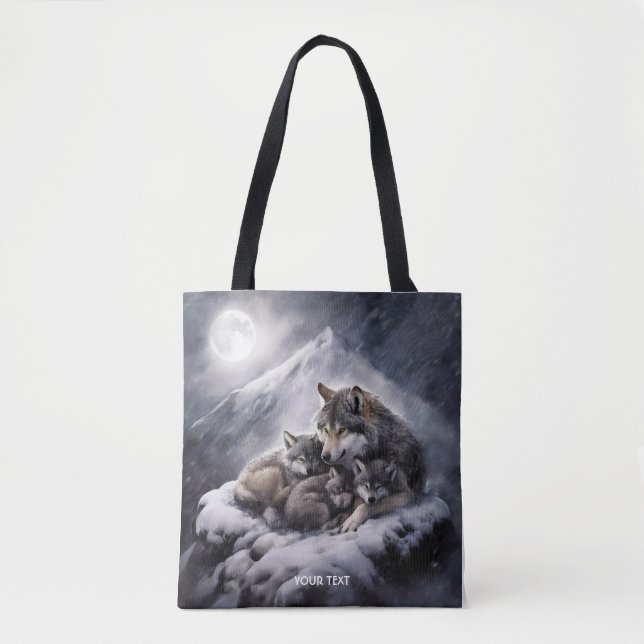 Bolso De Tela Fantasy Cute Wolf Family Winter (Anverso)