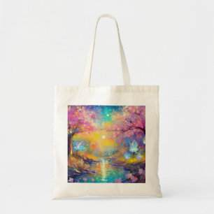 Bolso De Tela Fantasy Sunrise Stream de cerezo en flor