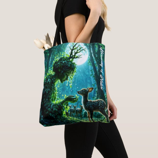 Bolso De Tela Fantasy woodland goddess and gentle deer art (Detalle)