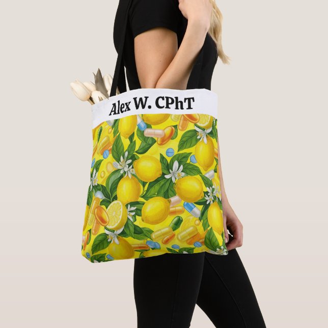 Bolso De Tela Farmacia personalizada Tote Bag Amarillo limón (Detalle)