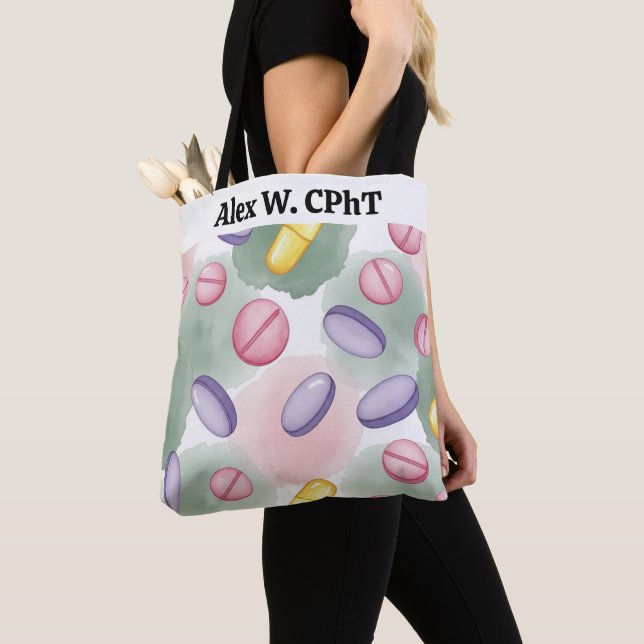 Bolso De Tela Farmacia personalizada Tote Bag Pink Purple Gray (Detalle)