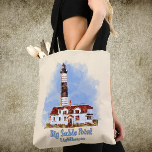 Bolso De Tela Faro de Big Sable Point Acuarela - Michigan