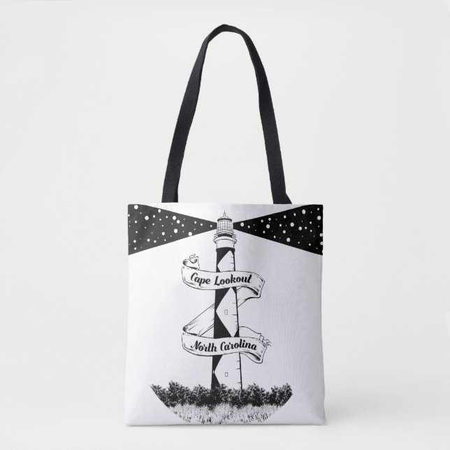Bolso De Tela Faro de Cape Lookout negro y blanco (Anverso)