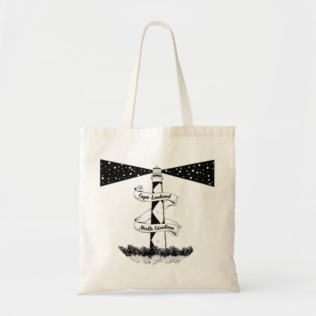 Bolso De Tela Faro de Cape Lookout negro y blanco (Frente)