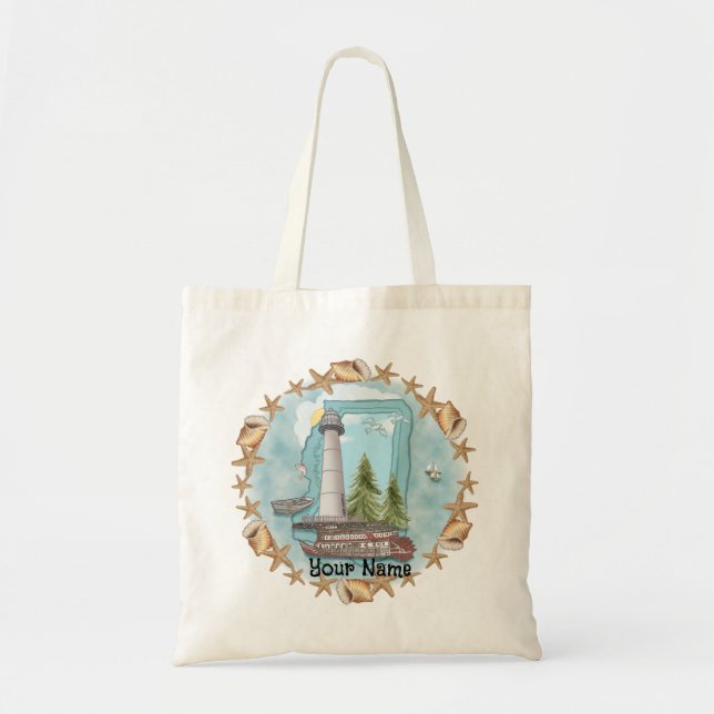 Bolso De Tela Faro de Conchas de Mississippi  (Frente)