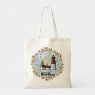 Bolso De Tela Faro de la Isla Rhode sobre las conchas