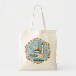Bolso De Tela Faro de las conchas de Michigan