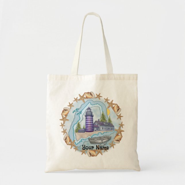 Bolso De Tela Faro de Maine Shells  (Frente)