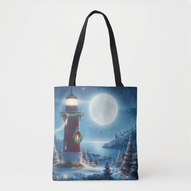Bolso De Tela Faro de Navidades náuticos (Anverso)