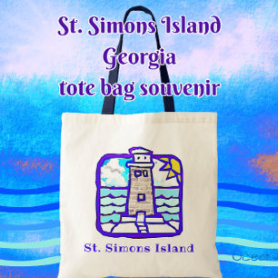 Bolso De Tela Faro GA de la isla de St Simons y olas del océano