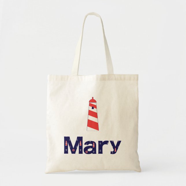 Bolso De Tela Faro Náutico Monograma Tote Mary (Frente)