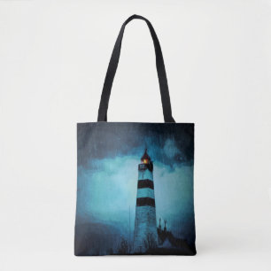 Bolso De Tela Faro noche lluviosa azul oscuro nautico