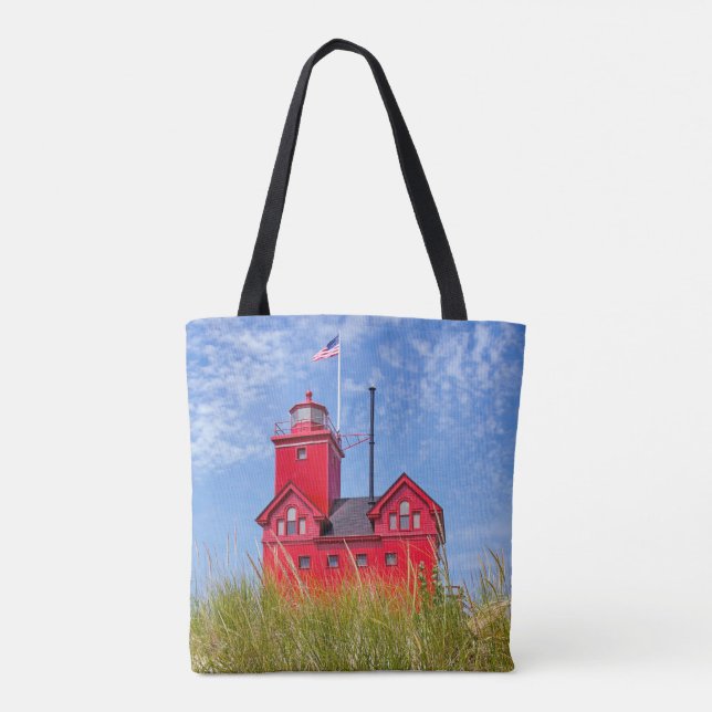 Bolso De Tela Faro rojo Michigan (Reverso)