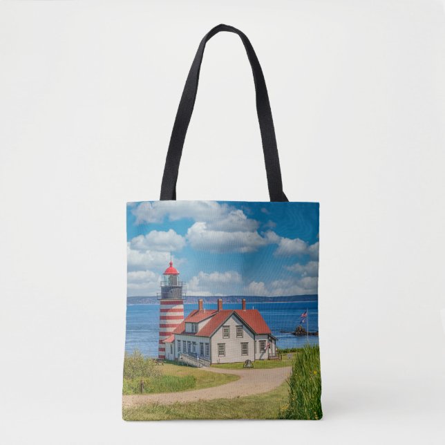 Bolso De Tela Faro West Quoddy Head, Lubec, Maine (Anverso)