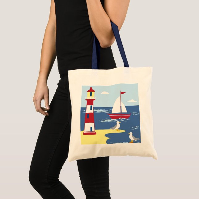 Bolso De Tela Faro y arte marítimo de barcas (Anverso (producto))