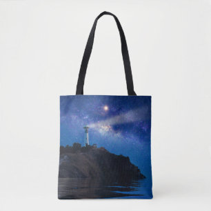 Bolso De Tela Faros   Faro nocturno estrellado