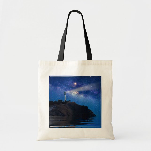 Bolso De Tela Faros | Faro nocturno estrellado (Frente)