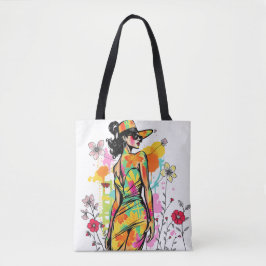 Bolso De Tela Fashionista Acuarela - Arte Pop Floral de Verano C