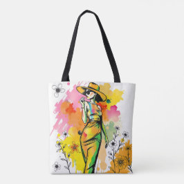 Bolso De Tela Fashionista Acuarela - Arte Pop Floral de Verano C