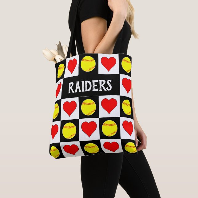 Bolso De Tela Fastpitch Softball & Hearts Personalizado Equipo d (Detalle)