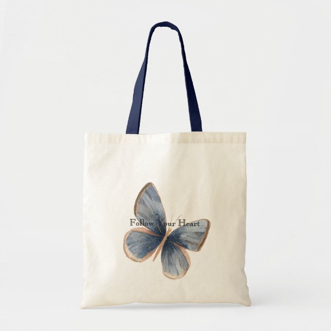 Bolso De Tela Faux Blue Denim Butterfly (Frente)