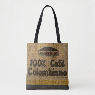 BOLSO DE TELA FAUX BURLAP COLUMBIAN CAFFEE BAG PURSE TOTE